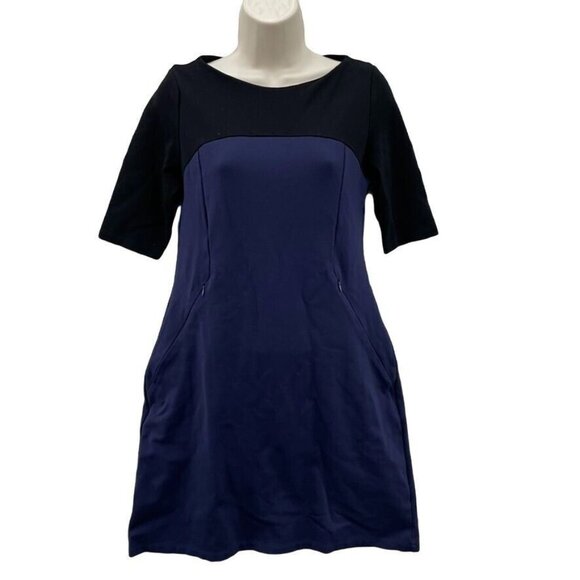 Betabrand Dress Womens Small Blue Black Colorblock‎ Zip Pockets Rayon Nylon - Picture 1 of 8